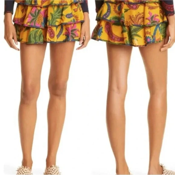FARM Rio Yellow Tropical Tapestry layered Mini Skirt Size S - Picture 3 of 12